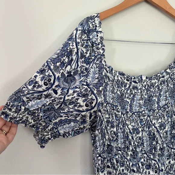 Max Studio Printed Smocked Bodice Tiered Maxi Dress Cruise Vacation Beach Resort - Picture 6 of 11